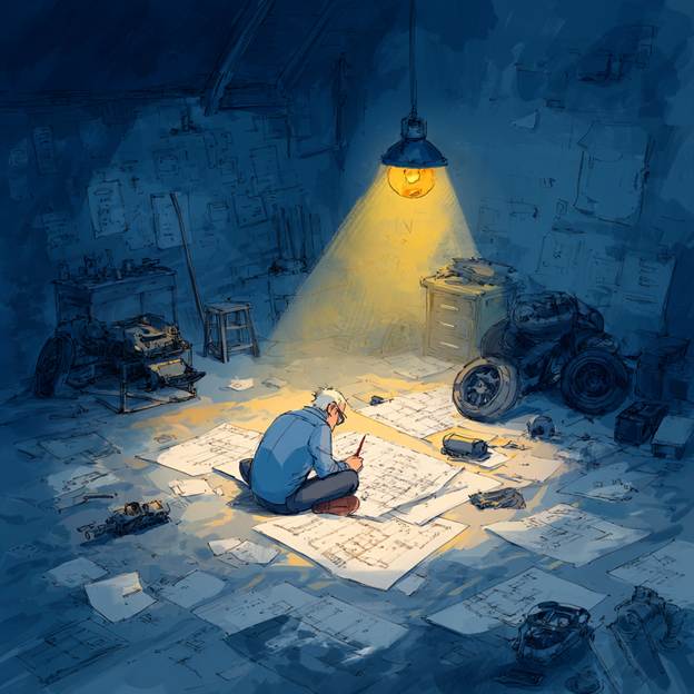 A person sitting on the floor with a light shining on paper</p>
<p>AI-generated content may be incorrect.