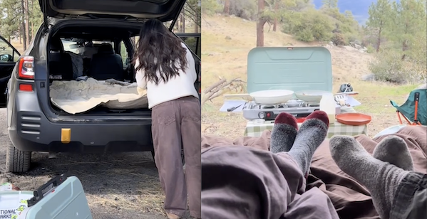 Angelica camping in her 2024 Subaru Outback Wilderness