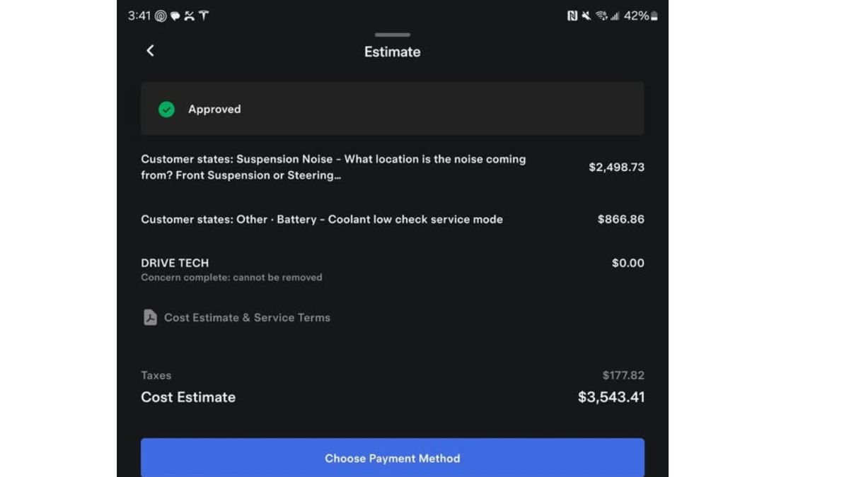 2500 dollar suspension bill for repairing a Tesla