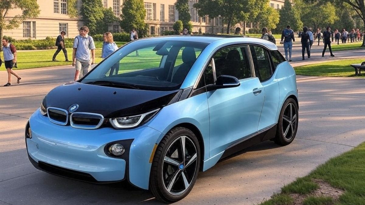 A nice looking BMW i3 EV at a college campus