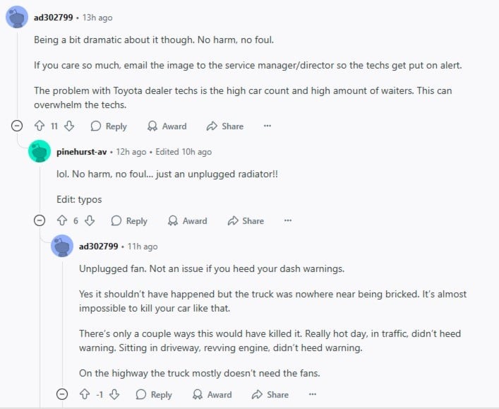 Thread Comments Disagree with One Another Over Toyota Repair Issue
