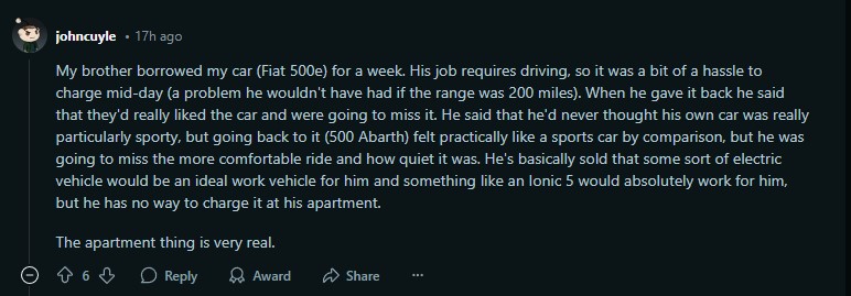 Fiat 500e Screenshot from Reddit regarding vehicle loan