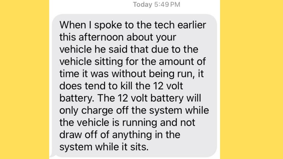Hyundai's txt to James about why his Ioniq EV's 12v battery may have died.