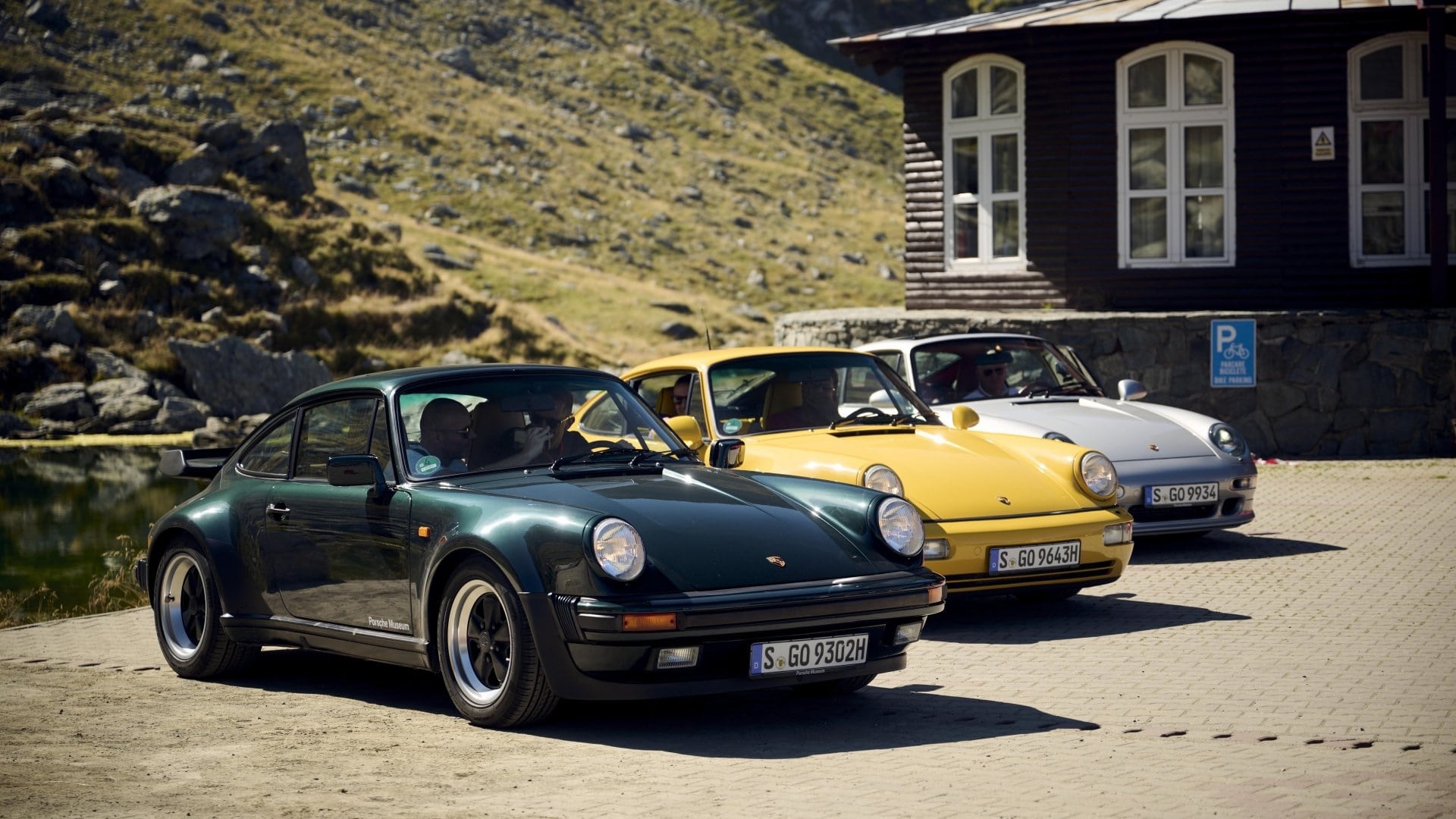 Three generations of the Porsche 911 Turbo - 930, 964, 993 - side by side