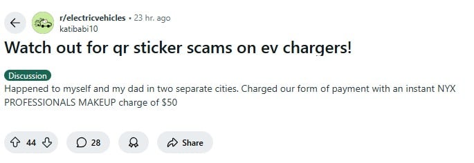 EV Owner Reports False Charge at EV Charging Station