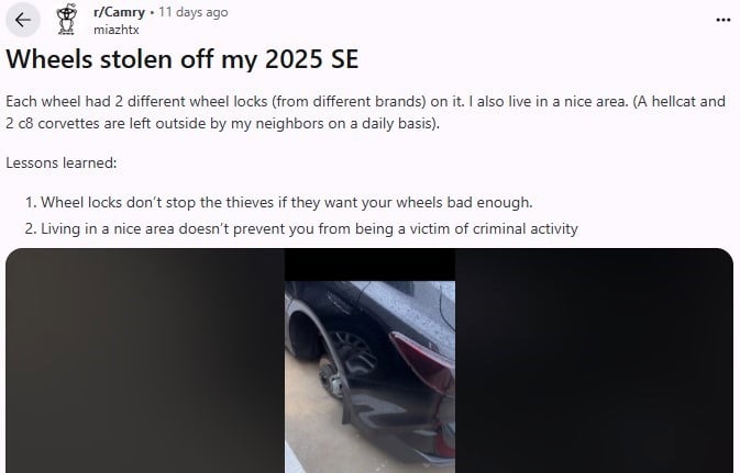 Wheel Thefts on Toyota's Are Common