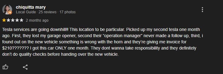 A frustrated customer shares details of poor service at a Tesla location, highlighting issues with a new vehicle and lack of accountability.