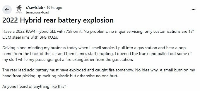 Rav4 Owner Has a Fire Emergency He Did Not Expect