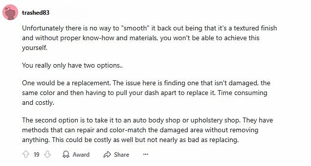 Advice on How to Best Fix Dash Damage