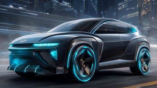 A black car with blue lights</p>
<p>AI-generated content may be incorrect.