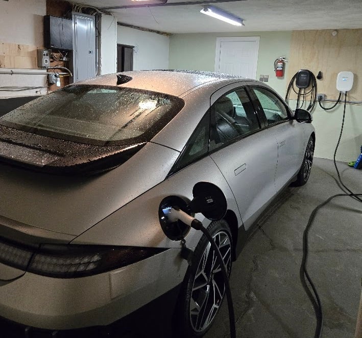 2025 Hyundai Ioniq 6 charges on a home level 2 Emporia charger image by John Goreham