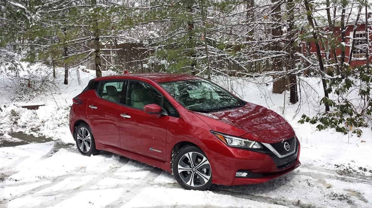 Image of Nissan Leaf being winter tested by John Goreham