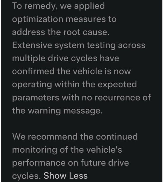 Tesla Model Y Juniper app screenshot following service visit