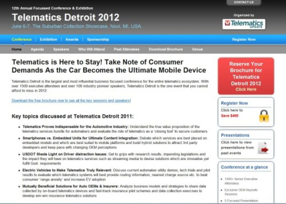 Telematics Detroit 2012 website
