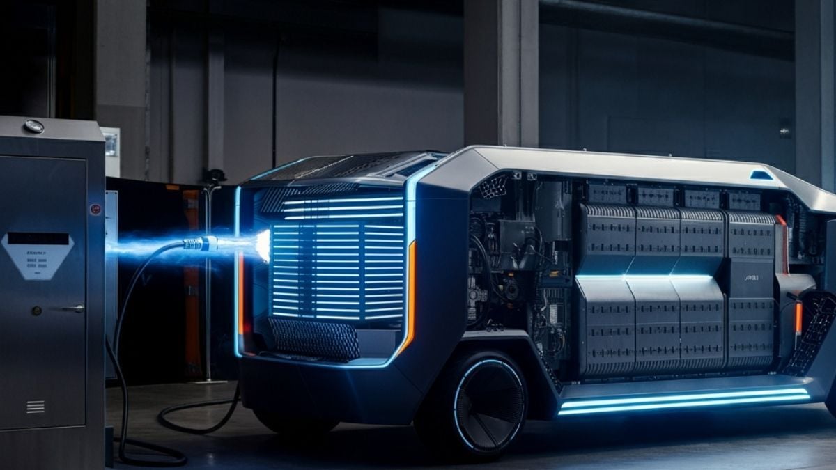 Gemini created image of an EV with a massive battery fast charging