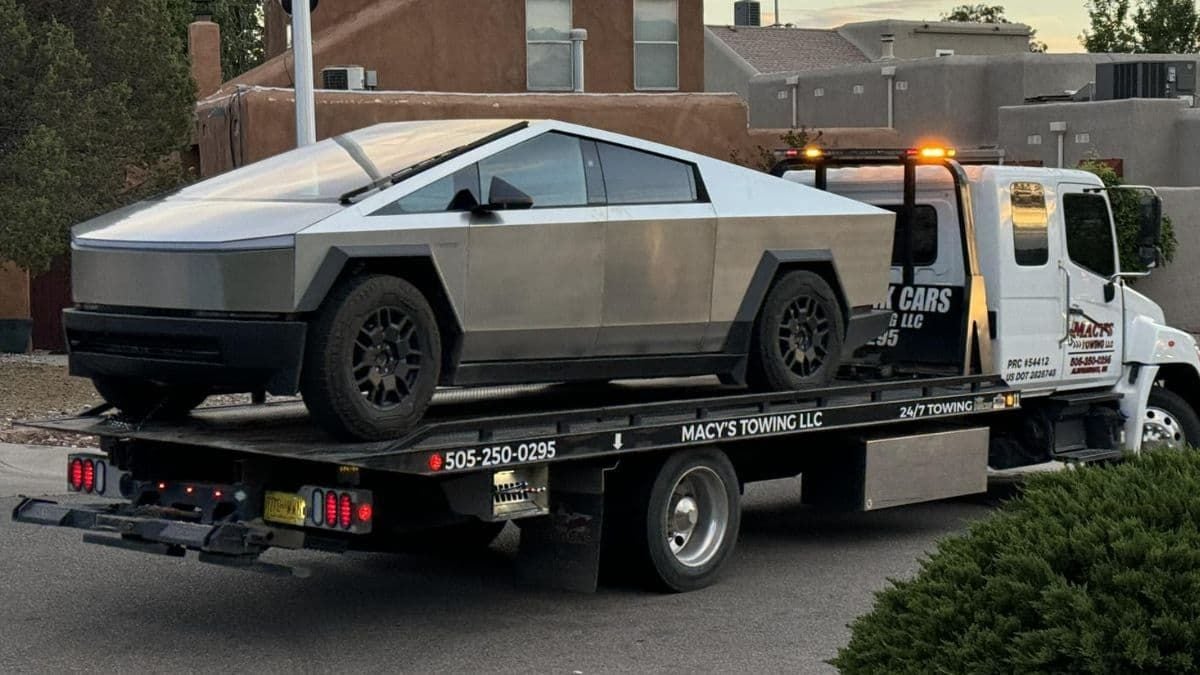 Tesla Cybertruck on a tow truck