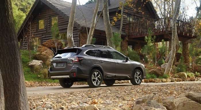 2020 Subaru Outback rear view and IIHS safety award