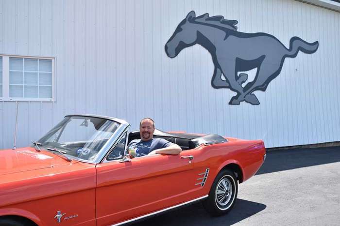 1965 Ford Mustang convertible poppy red