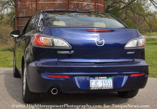 The 2012 Mazda 3i Grand Touring sedan rear end