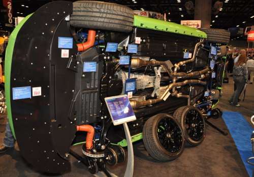 The 2013 Ford Mustang GT in Gotta Have It Green from the underside