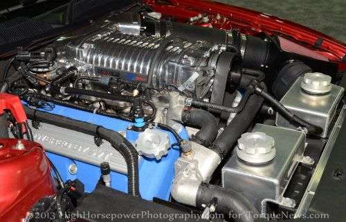 The engine bay of the 2013 Shelby GT500 Super Snake Widebody 