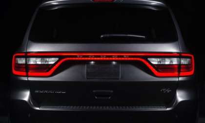 The rear end of the 2014 Dodge Durango R/T all lit up