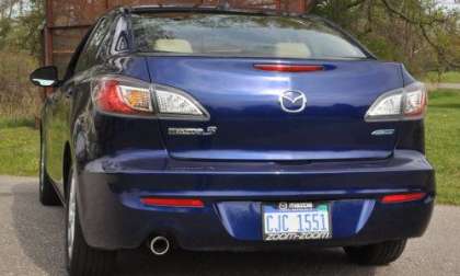 The 2012 Mazda 3i Grand Touring sedan rear end