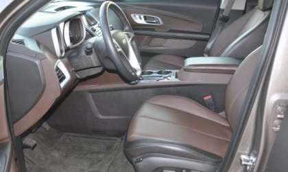 The front interior of the 2012 Chevrolet Equinox AWD LTZ with the two tone trim 