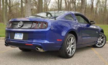 The 2013 Ford Mustang GT Premium Coupe from the rear