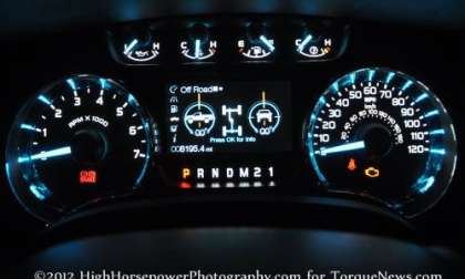 The lit up gauges of the 2012 Ford F150 4x4 XLT EcoBoost