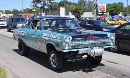 A vintage Ford straight axle drag car