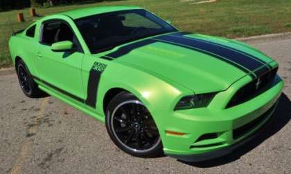 A high angle front shot of the 2013 Ford Mustang Boss 302 