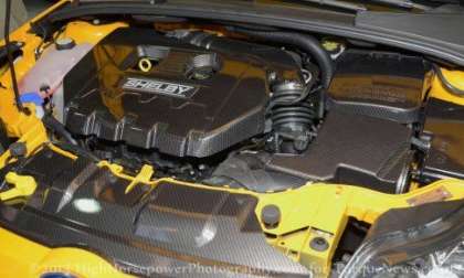 The engine bay of the 2013 Shelby Focus ST