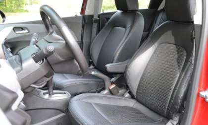 The front seats of the 2012 Chevrolet Sonic LTZ 5-Door Turbo