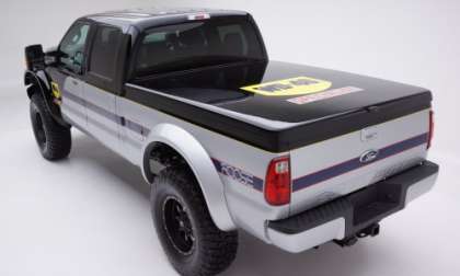 The customized 2012 Ford F350 Super Duty from the rear