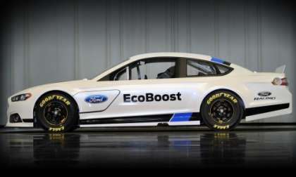 The side profile of the 2013 Ford Fusion NASCAR race car