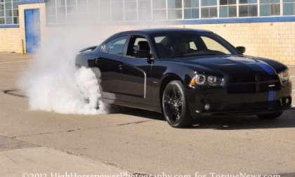 The Mopar '11 Charger doing a smokey burnout