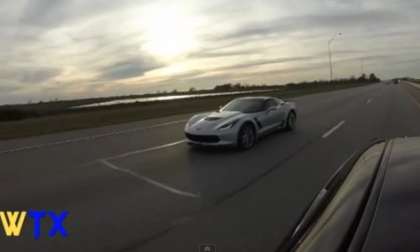 The Corvette Z06 behind a Hellcat Challenger