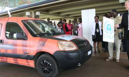 Chevrin leaving the UNEP office in Nairobi