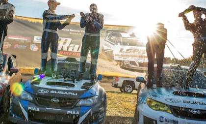 Higgins pilots Subaru WRX STI at LSPR to an extra soggy and muddy win