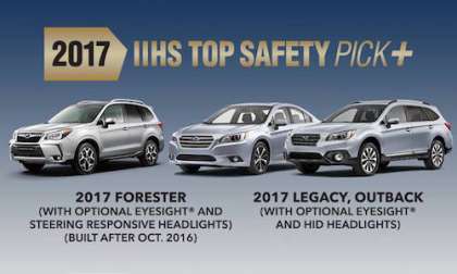 2017 Subaru Forester, 2017 Subaru Outback, 2017 Subaru Crosstrek, IIHS top safety picks