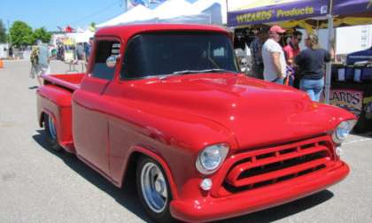 Red truck at 2102 St. Ignace Car Show