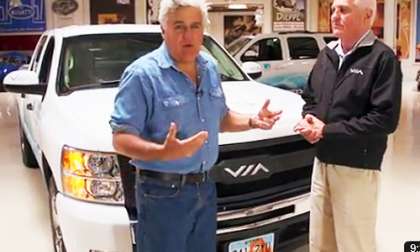 An image from the Jay Leno's Garage video with Bob Lutz and Via Vtrux 