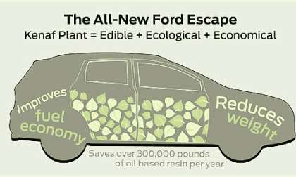 A graphic illustrating the use of Kenaf in the doors of the Ford Escape. 