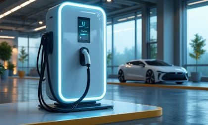 Futuristic Tesla and a charging station