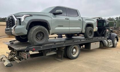 This 2022 Toyota Tundra is being hauled away to dealership because of engine failure
