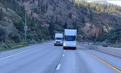 Weighty Paradox Tesla Semi Confidently Overtakes Diesel Trucks Uphill With Wrooming Pass