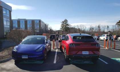 Tesla Model 3 and Mustang Mach-E charging image by John Goreham