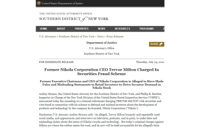 Image of Nikola founder's indictment courtesy of the DOJ media page. 