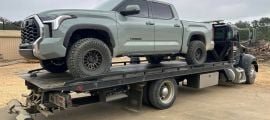 This 2022 Toyota Tundra is being hauled away to dealership because of engine failure